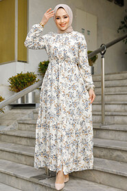 Modest Grey Floral Long Sleeve Dress 50251GR - 2