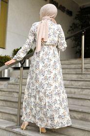 Modest Grey Floral Long Sleeve Dress 50251GR - 3