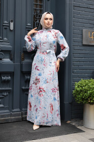 Modest Grey Floral Plus Size Dress 27963GR - 2