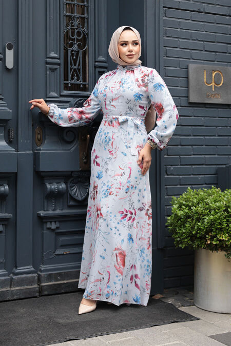 Modest Grey Floral Plus Size Dress 27963GR - NEVA STYLE