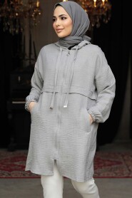 Modest Grey For Women Coat 6686GR - 1