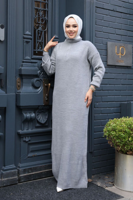 Modest Grey Knitwear Dress 60481GR - NEVA STYLE