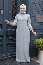 Modest Grey Knitwear Dress 60481GR - 3