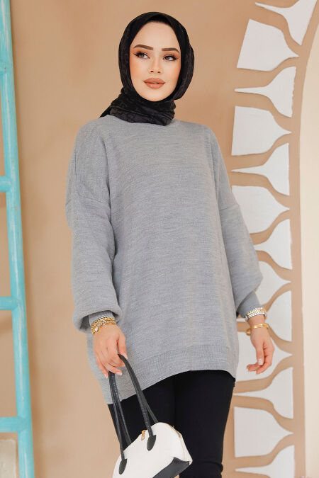 Modest Grey Knitwear Jumper Top 17201GR - NEVA STYLE