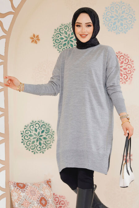 Modest Grey Knitwear Jumper Top 17203GR - NEVA STYLE