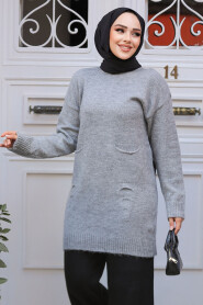 Modest Grey Knitwear Jumper Top 20035GR - 1