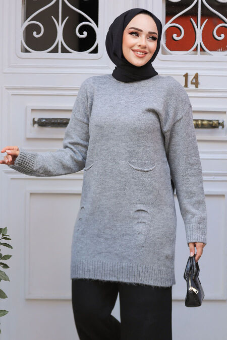 Modest Grey Knitwear Jumper Top 20035GR - NEVA STYLE