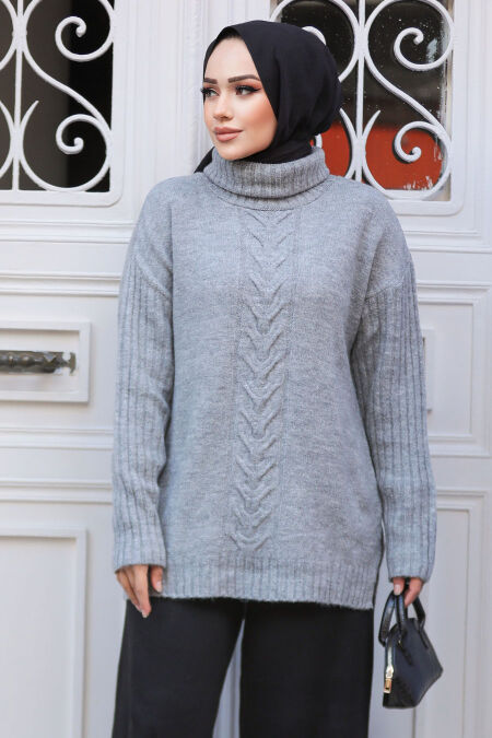 Modest Grey Knitwear Top 20441GR - NEVA STYLE