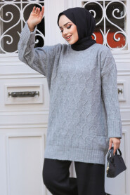 Modest Grey Knitwear Tunic 10241GR - 1