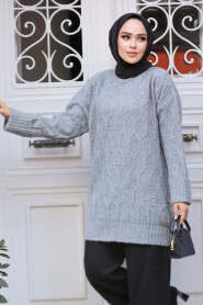 Modest Grey Knitwear Tunic 10241GR - 3