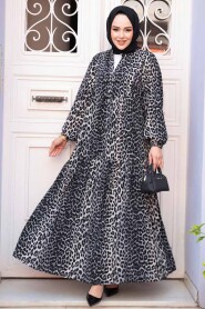 Modest Grey Leopard Dress 52942GR 