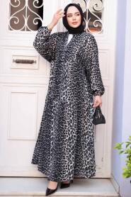 Modest Grey Leopard Dress 52942GR - 2