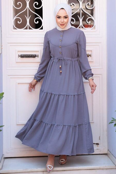 Modest Grey Long Dress 596GR - NEVA STYLE