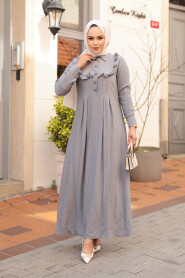 Modest Grey Long Dress 7224GR - 2