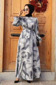 Modest Grey Long Sleeve Dress 23424GR - 2