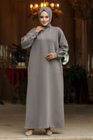 Modest Grey Long Sleeve Dress 23641GR - 2