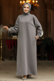 Modest Grey Long Sleeve Dress 23641GR - 1