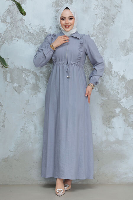 Modest Grey Maxi Dress 17021GR - NEVA STYLE