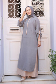 Modest Grey Pastel Dress 76612GR - 2