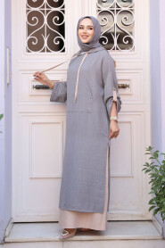 Modest Grey Pastel Dress 76612GR - 3