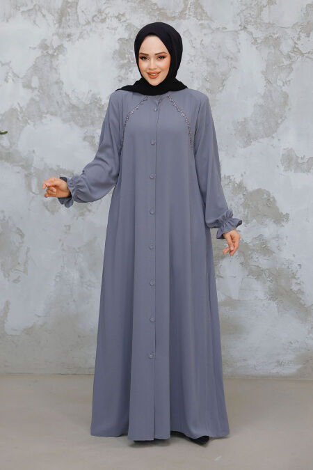 Modest Grey Plus Size Abaya 45275GR - NEVA STYLE