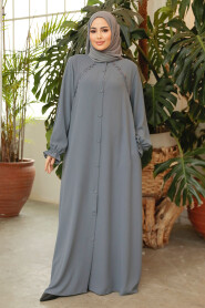 Modest Grey Plus Size Abaya 45275GR - 3