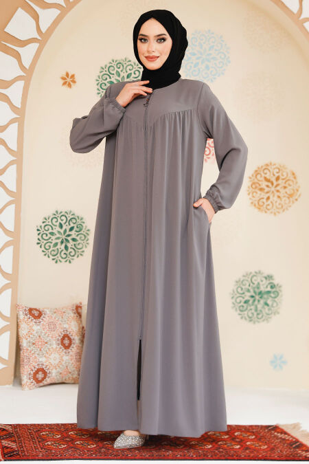 Modest Grey Plus Size Abaya 45285GR - NEVA STYLE