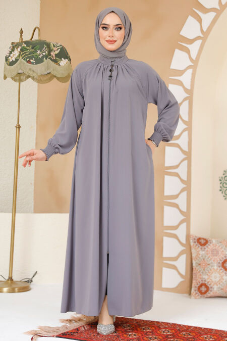 Modest Grey Plus Size Abaya 45293GR - NEVA STYLE
