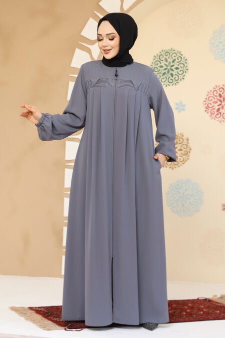 Modest Grey Plus Size Abaya 45295GR - NEVA STYLE