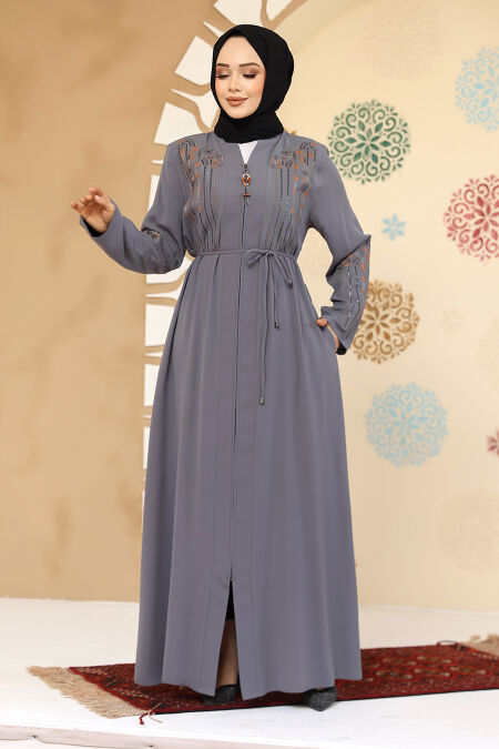 Modest Grey Plus Size Abaya 45302GR - NEVA STYLE