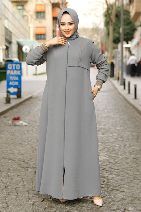 Modest Grey Plus Size Abaya 62102GR - NEVA STYLE