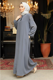 Modest Grey Plus Size Abaya 62701GR - 2