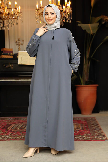 Modest Grey Plus Size Abaya 62701GR - NEVA STYLE