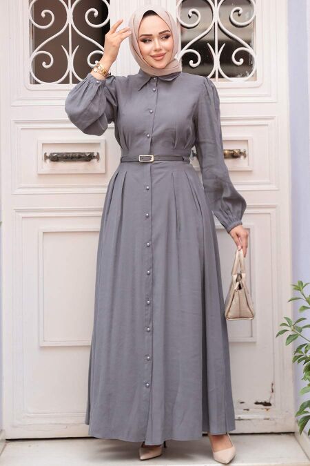 Modest Grey Summer Dress 19044GR - NEVA STYLE