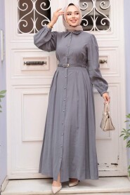 Modest Grey Summer Dress 19044GR - 3