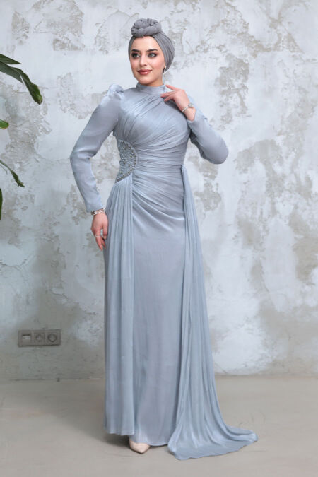 Modest Grey Wedding Dress 51481GR - NEVA STYLE
