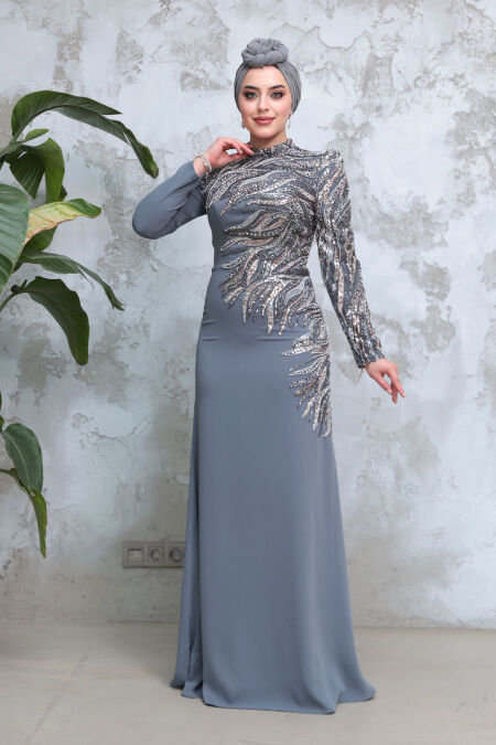 Modest Grey Wedding Gown 51012GR - NEVA STYLE