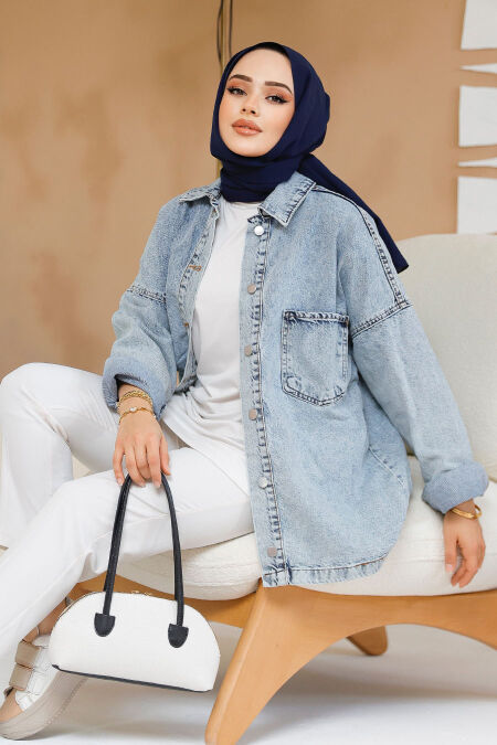 Modest İce Blue Denim Jacket 16699BM - NEVA STYLE