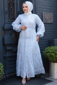 Modest İce Blue Long Sleeve Dress 75371BM - 3