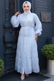 Modest İce Blue Long Sleeve Dress 75371BM - 2