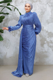 Modest İndigo Blue Bridal Dress 4934IM 