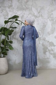 Modest İndigo Blue Bridal Dress 50541IM - 3