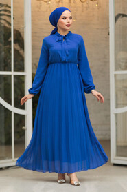 Modest İndigo Blue Chiffon Maxi Dresses 50351IM - 1