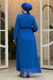 Modest İndigo Blue Chiffon Maxi Dresses 50351IM - 4