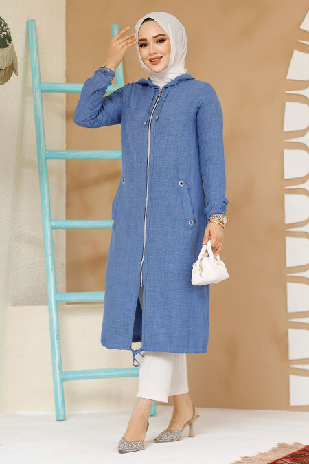 Modest İndigo Blue Coat 70792IM - NEVA STYLE