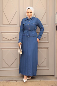 Modest İndigo Blue Dual Suit Dress 44651IM - 3