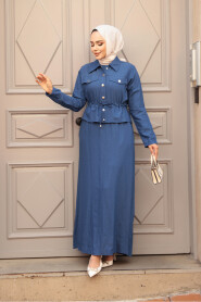 Modest İndigo Blue Dual Suit Dress 44651IM - 2