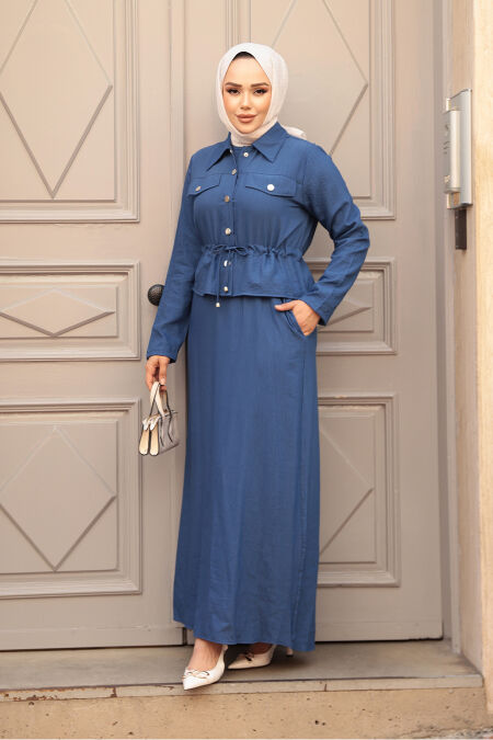 Modest İndigo Blue Dual Suit Dress 44651IM - NEVA STYLE