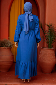 Modest İndigo Blue Eid Dress 23181IM - 4