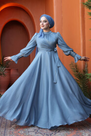 Modest İndigo Blue Evening Dress 48051IM - 1
